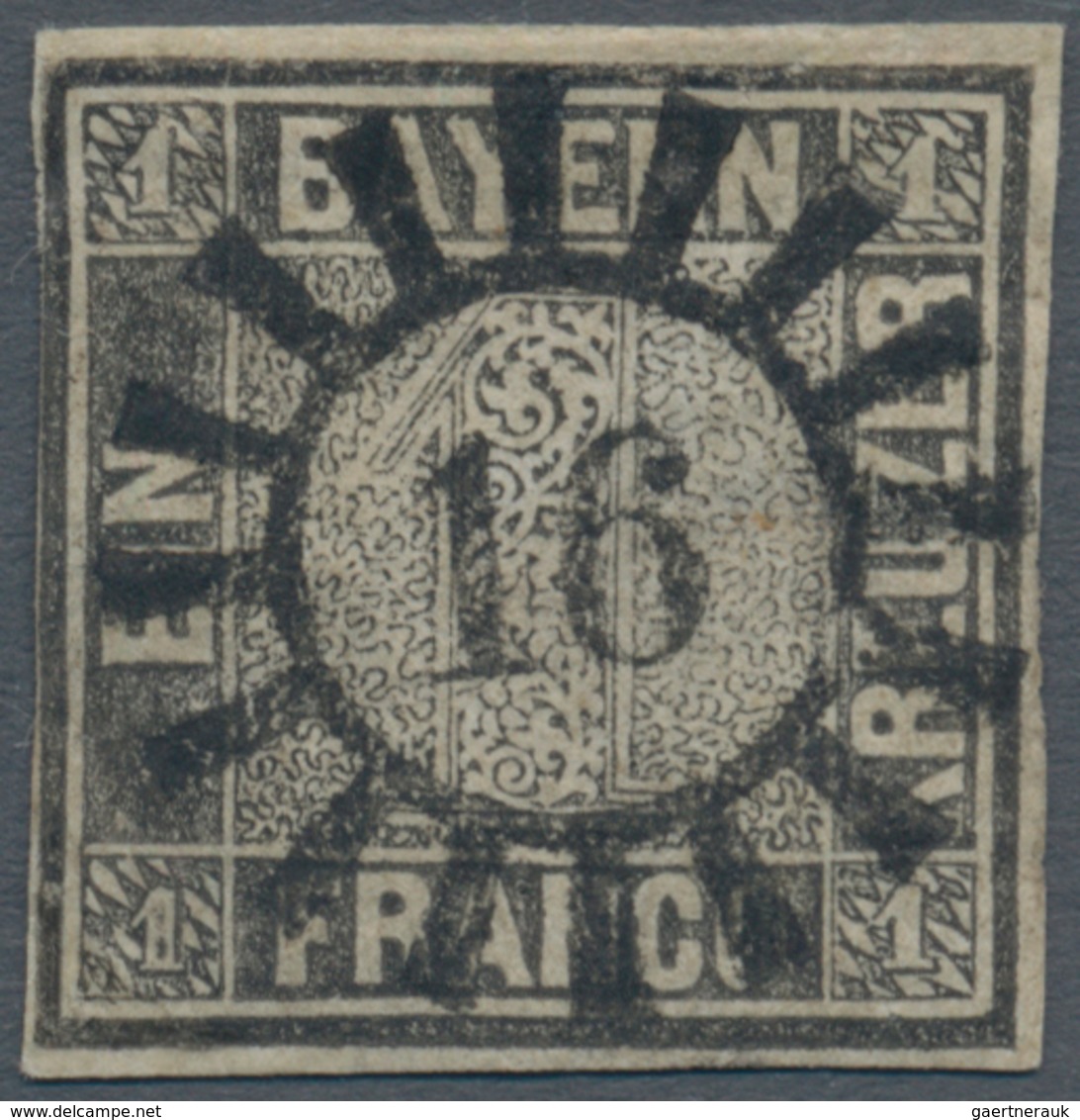 Bayern - Marken Und Briefe: 1849, Schwarzer Einser 1 Kreuzer Grauschwarz, Platte 1 Mit GMR "16" (Au - Altri & Non Classificati
