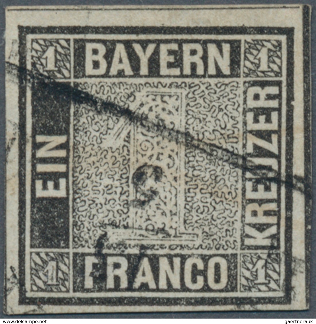 Bayern - Marken Und Briefe: 1849, Schwarzer Einser 1 Kreuzer Schwarz, Platte 1 Mit Halbkreisstempel - Other & Unclassified