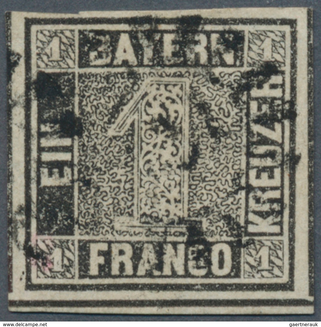 Bayern - Marken Und Briefe: 1849, Schwarzer Einser 1 Kreuzer Grauschwarz, Platte 1 Vom Unterrand Mit - Other & Unclassified