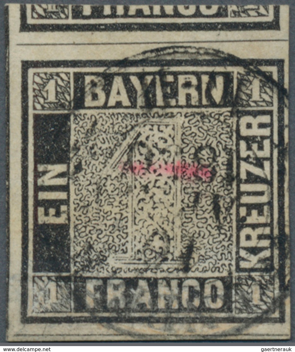 Bayern - Marken Und Briefe: 1849, Schwarzer Einser 1 Kreuzer Schwarz, Platte 1 Mit Zweikreisstempel, - Altri & Non Classificati