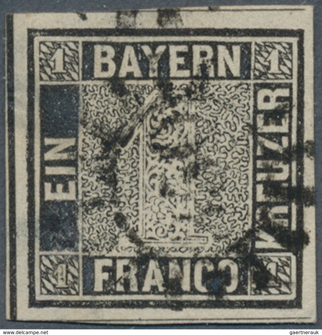 Bayern - Marken Und Briefe: 1849, 1 Kr. Schwarz, Platte 1, Allseits Sehr Breitrandig Mit Zweiseitig - Altri & Non Classificati