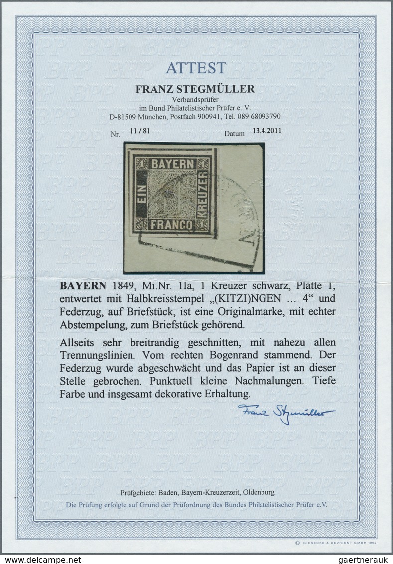 Bayern - Marken Und Briefe: 1849, Schwarzer Einser 1 Kreuzer Schwarz, Platte 1 Mit Zentrischem HK "K - Andere & Zonder Classificatie