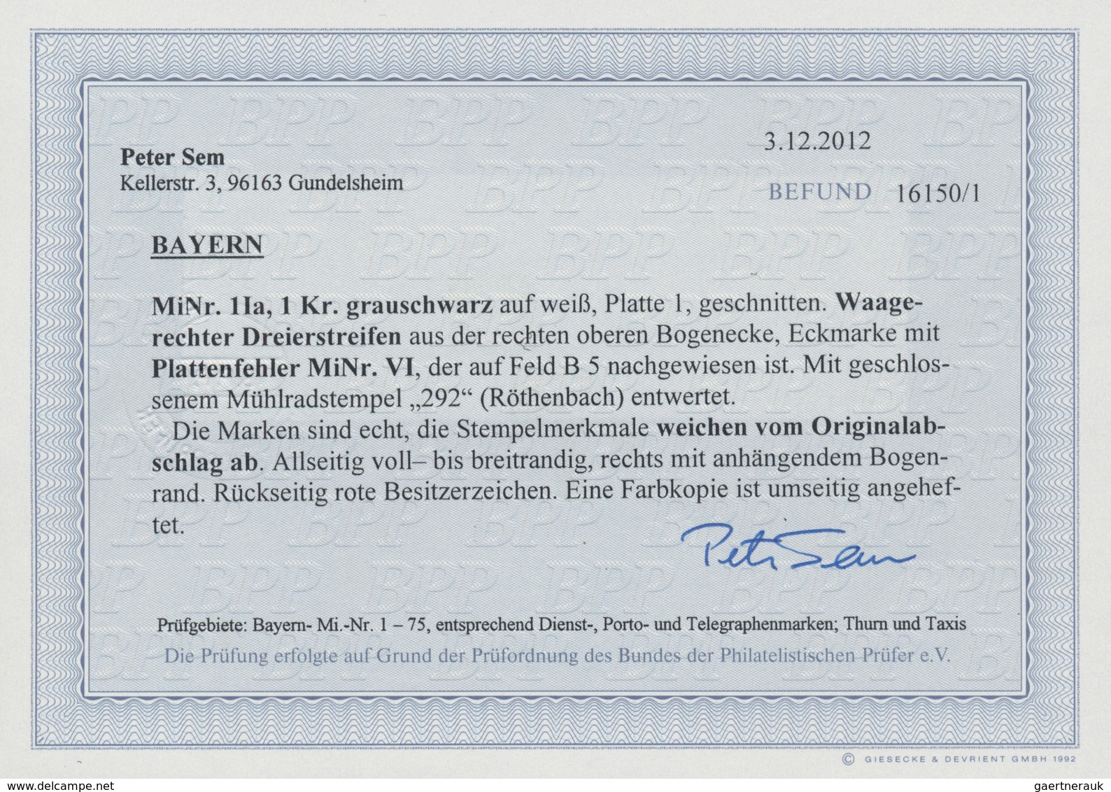 Bayern - Marken Und Briefe: 1849, Schwarzer Einser 1 Kreuzer Grauschwarz Von Platte I Im Dreierstrei - Altri & Non Classificati