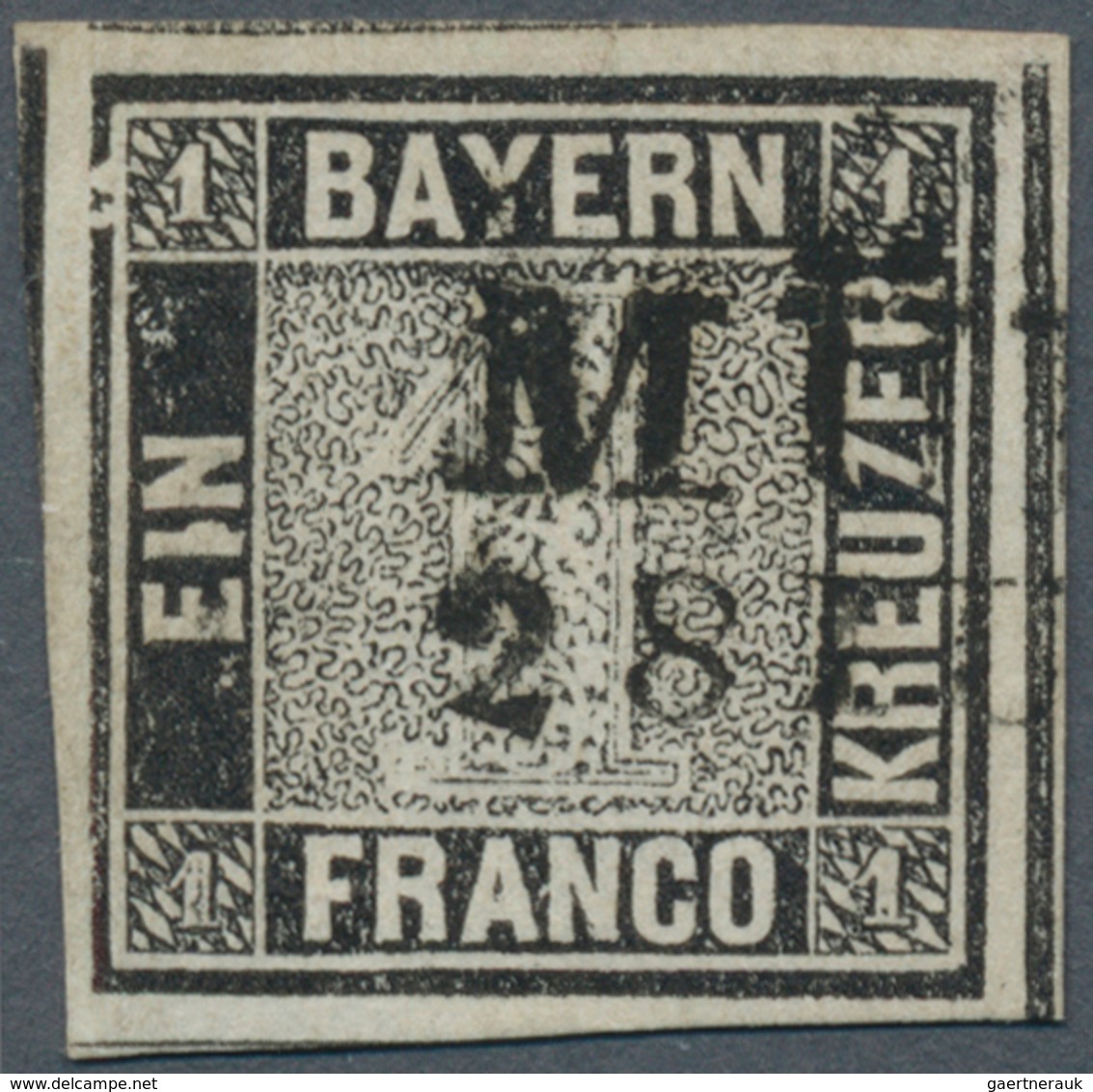 Bayern - Marken Und Briefe: 1849, Schwarzer Einser 1 Kreuzer Schwarz, Platte 1 Mit Plattenfehler Lin - Altri & Non Classificati