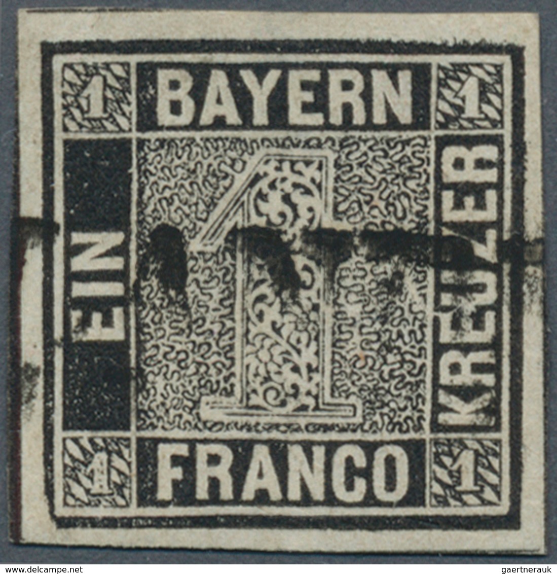 Bayern - Marken Und Briefe: 1849, Schwarzer Einser 1 Kreuzer Tiefschwarz, Platte 1 Mit Plattenfehler - Altri & Non Classificati