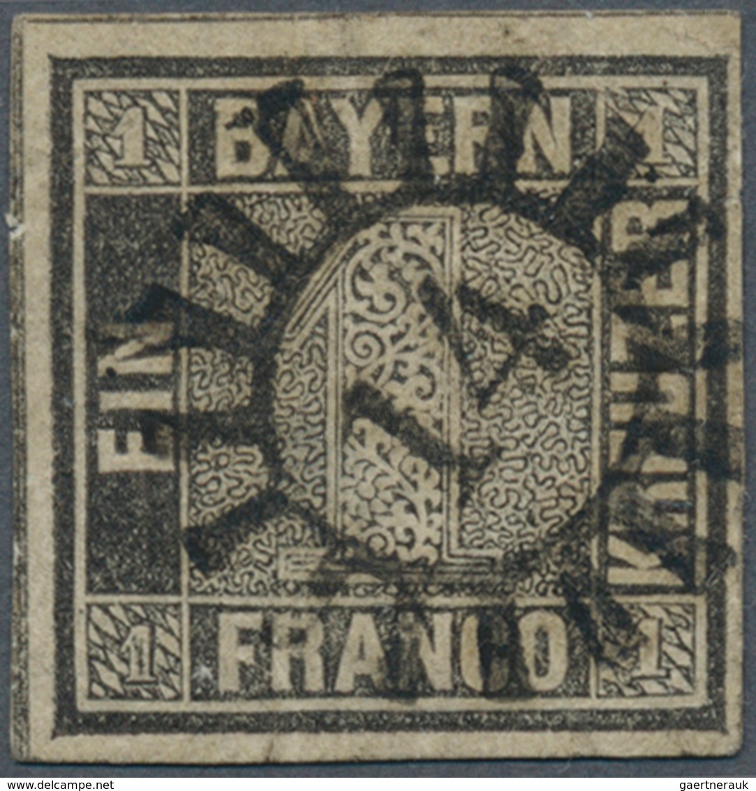 Bayern - Marken Und Briefe: 1849, Schwarzer Einser 1 Kreuzer Grauschwarz, Platte 2 Mit GMR "14" (Asc - Altri & Non Classificati