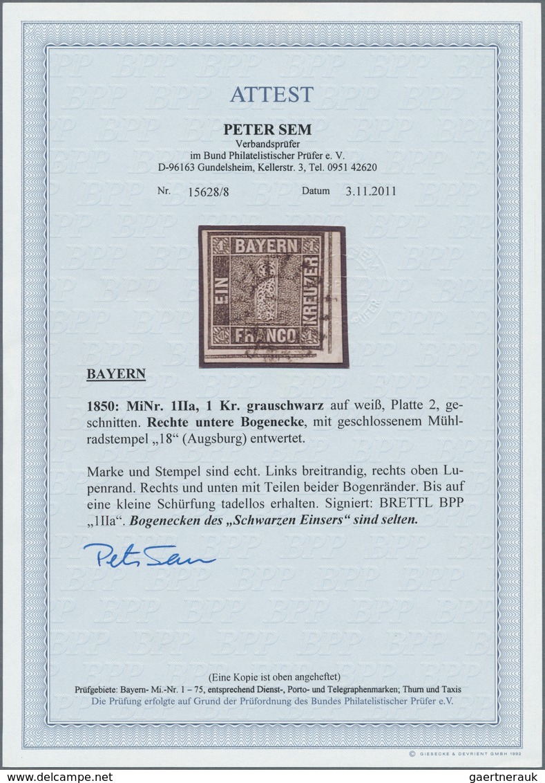 Bayern - Marken Und Briefe: 1849, Schwarzer Einser 1 Kreuzer Schwarz, Platte 2 Vom Rechten Unteren E - Altri & Non Classificati