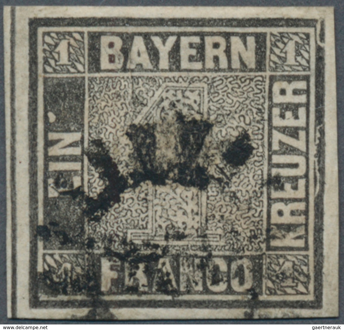 Bayern - Marken Und Briefe: 1849, Schwarzer Einser 1 Kreuzer Grauschwarz, Platte 2 Mit Plattenfehler - Altri & Non Classificati