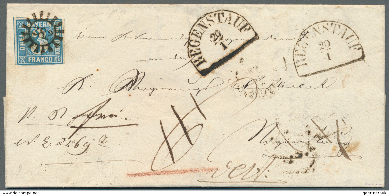 Bayern - Marken Und Briefe: 1855, Unfrankiert In REGENSTAUF, 20/1, Aufgegebener Brief Nach Regensbur - Otros & Sin Clasificación