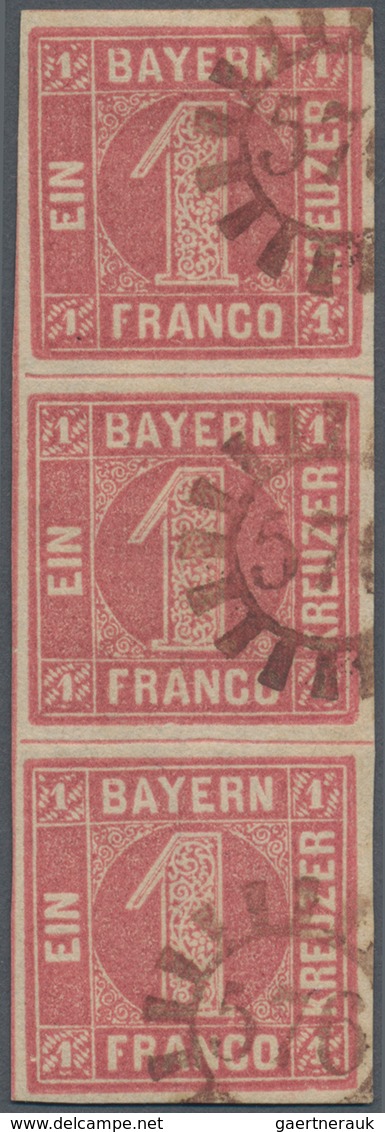 Bayern - Marken Und Briefe: 1850, 1 Kr Helllilarot Von Platte I Im Senkrechten Dreierstreifen, Entwe - Altri & Non Classificati