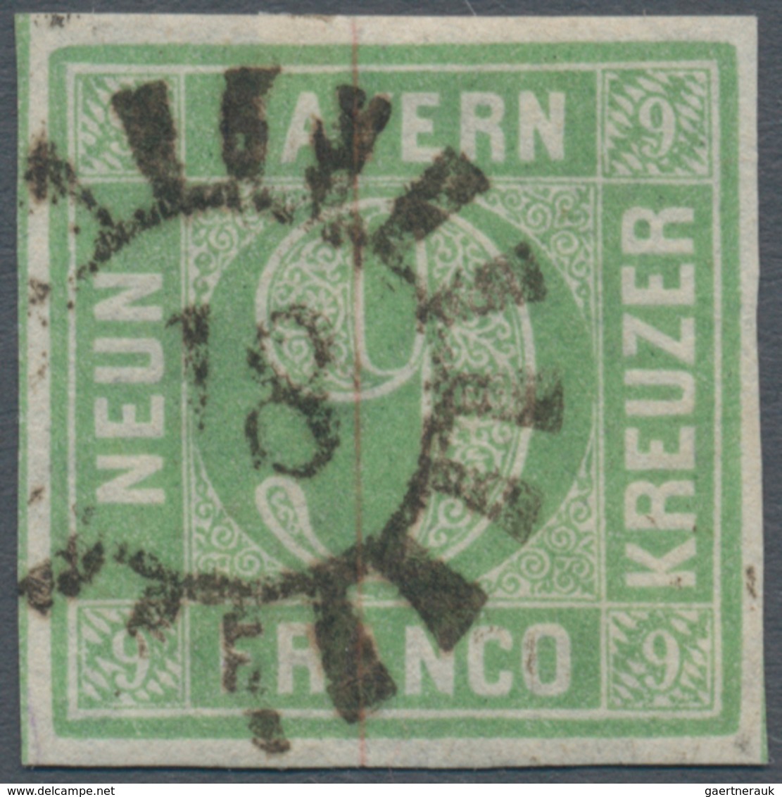 Bayern - Marken Und Briefe: 1850, Quadrat-Ausgabe 9 Kr. Blaugrün In Type I (!) Mit Idealem GMR "18" - Altri & Non Classificati