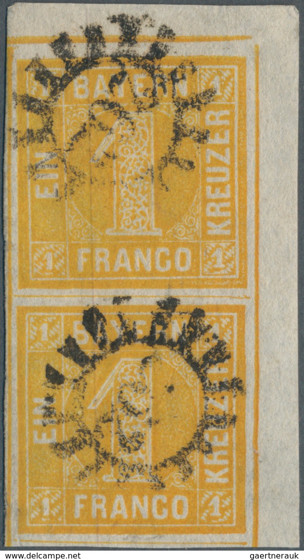 Bayern - Marken Und Briefe: 1862, Ziffern 1 Kr. Orangegelb Im Senkrechtem Paar Vom Rechten Oberen Ec - Otros & Sin Clasificación