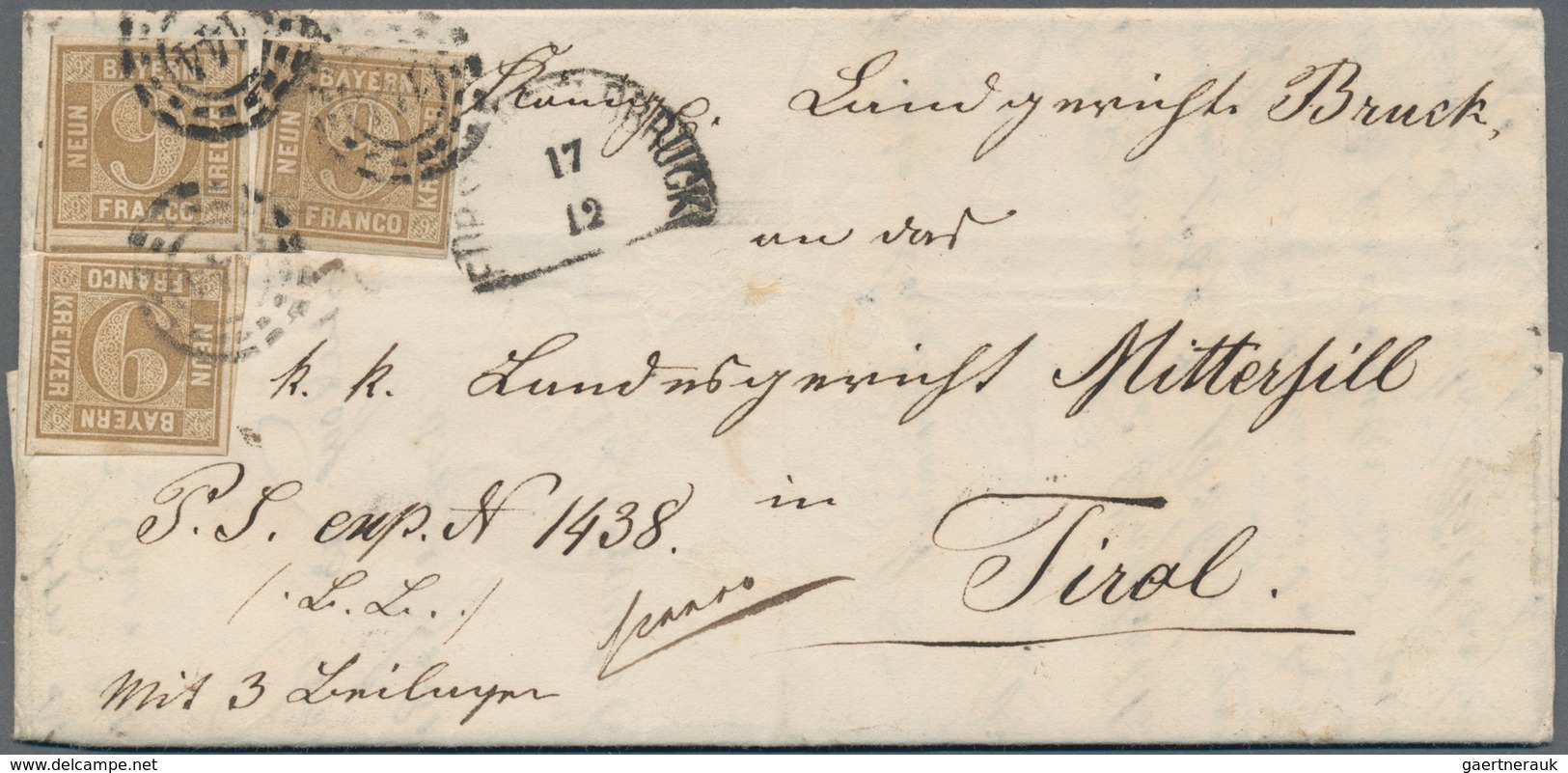 Bayern - Marken Und Briefe: 1862: 9 Kreuzer Ockerbraun, 3 Exemplare Auf Faltbrief Nach Mittersill, T - Altri & Non Classificati