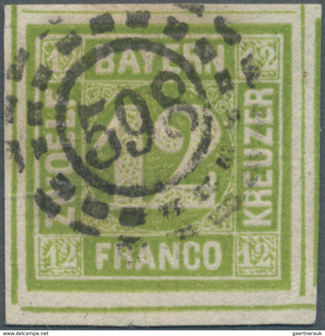 Bayern - Marken Und Briefe: 1862, Ziffern 12 Kr. Luxus-RANDRIESE Hellgrün Mit Zentrischem, Idealem O - Altri & Non Classificati