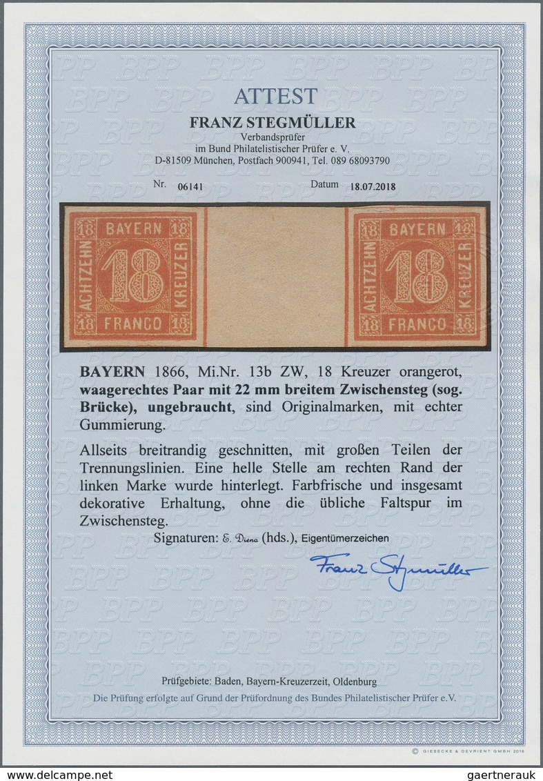 Bayern - Marken Und Briefe: 1866: 18 Kreuzer Orangerot, Waagerechtes Paar Mit 22 Mm Breitem Zwischen - Altri & Non Classificati