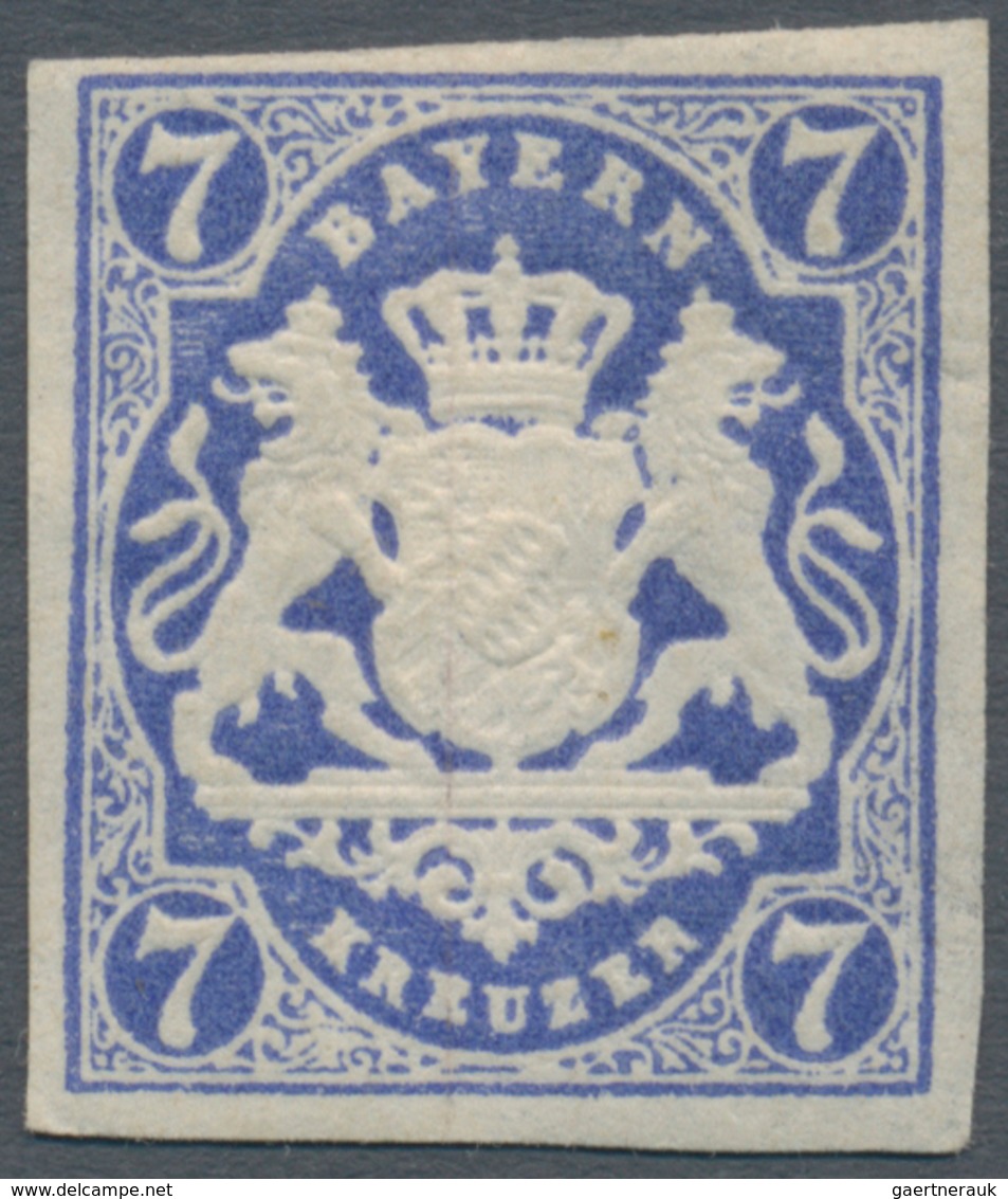 Bayern - Marken Und Briefe: 1868, Wappen 7 Kr. In B-Farbe Dunkelultramarin Ungebraucht Mit Originalg - Altri & Non Classificati
