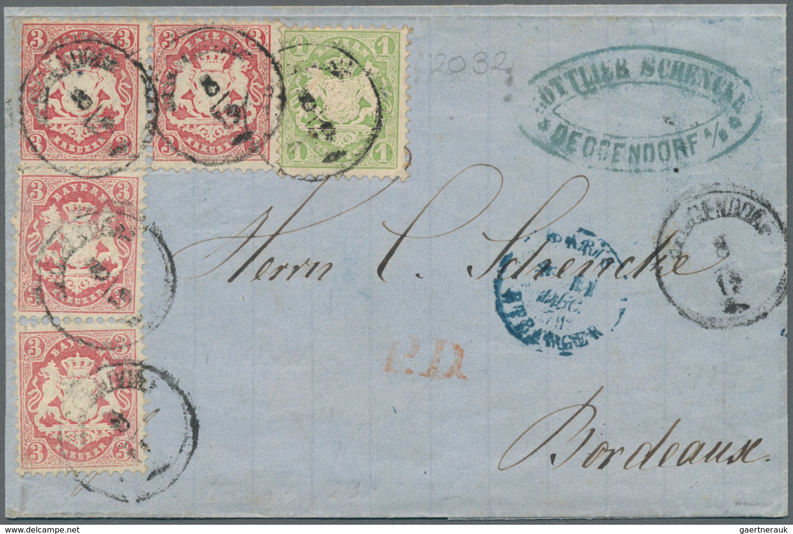 Bayern - Marken Und Briefe: 1871, Wappen 1 Kr. Hellgrün Und Zwei Paare 3 Kr. Rosakarmin Alle Mit WZ - Other & Unclassified