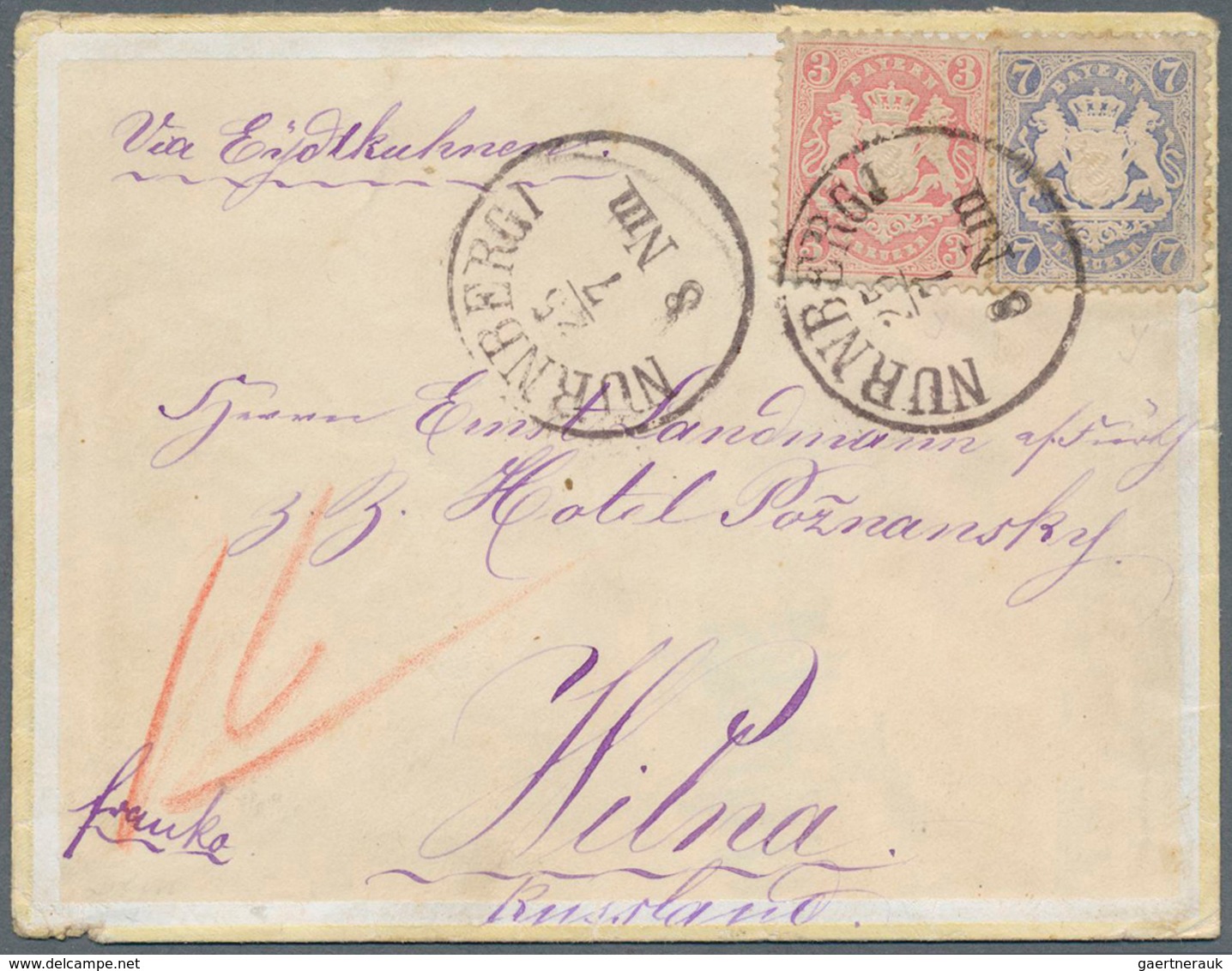 Bayern - Marken Und Briefe: 1871 ZIERBRIEF-UMSCHLAG (3-Farbig Bedruckt) Frankiert Mit 3 Kr, 7 Kr Wap - Otros & Sin Clasificación