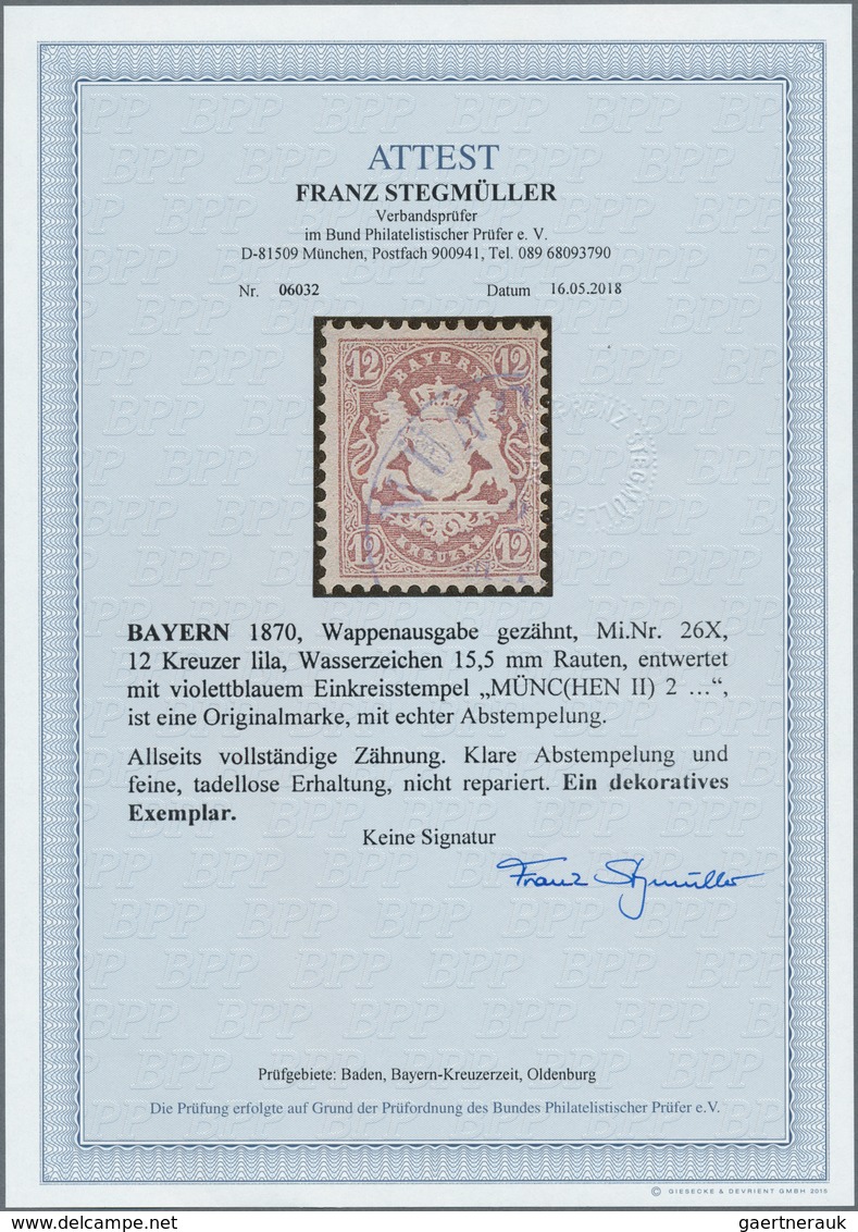 Bayern - Marken Und Briefe: 1870, 12 Kr. Lila, Wz. 15,5mm Rauten, Farbfrisches Exempalr In Sehr Gute - Altri & Non Classificati