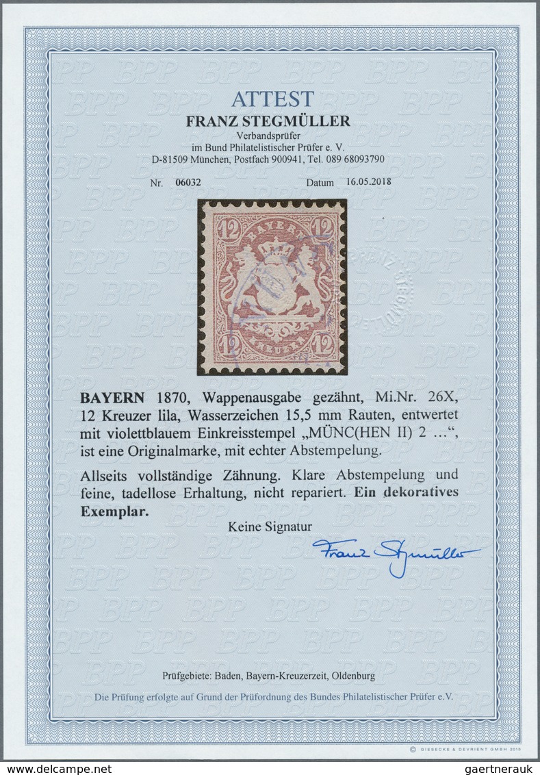 Bayern - Marken Und Briefe: 1870, 12 Kr. Lila, Wz. 15,5mm Rauten, Farbfrisches Exempalr In Sehr Gute - Other & Unclassified