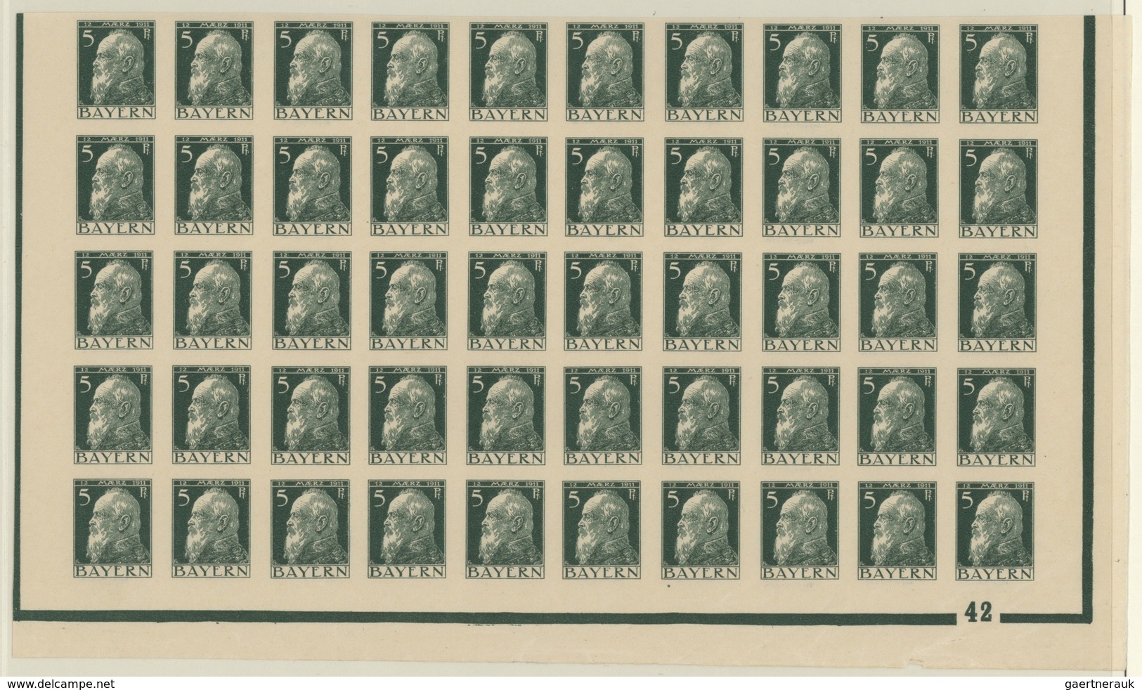 Bayern - Marken Und Briefe: 1911, 5 Pf Luitpold Grün Ty. II Im Kompletten Postfrischen UNGEZÄHNTEN U - Autres & Non Classés