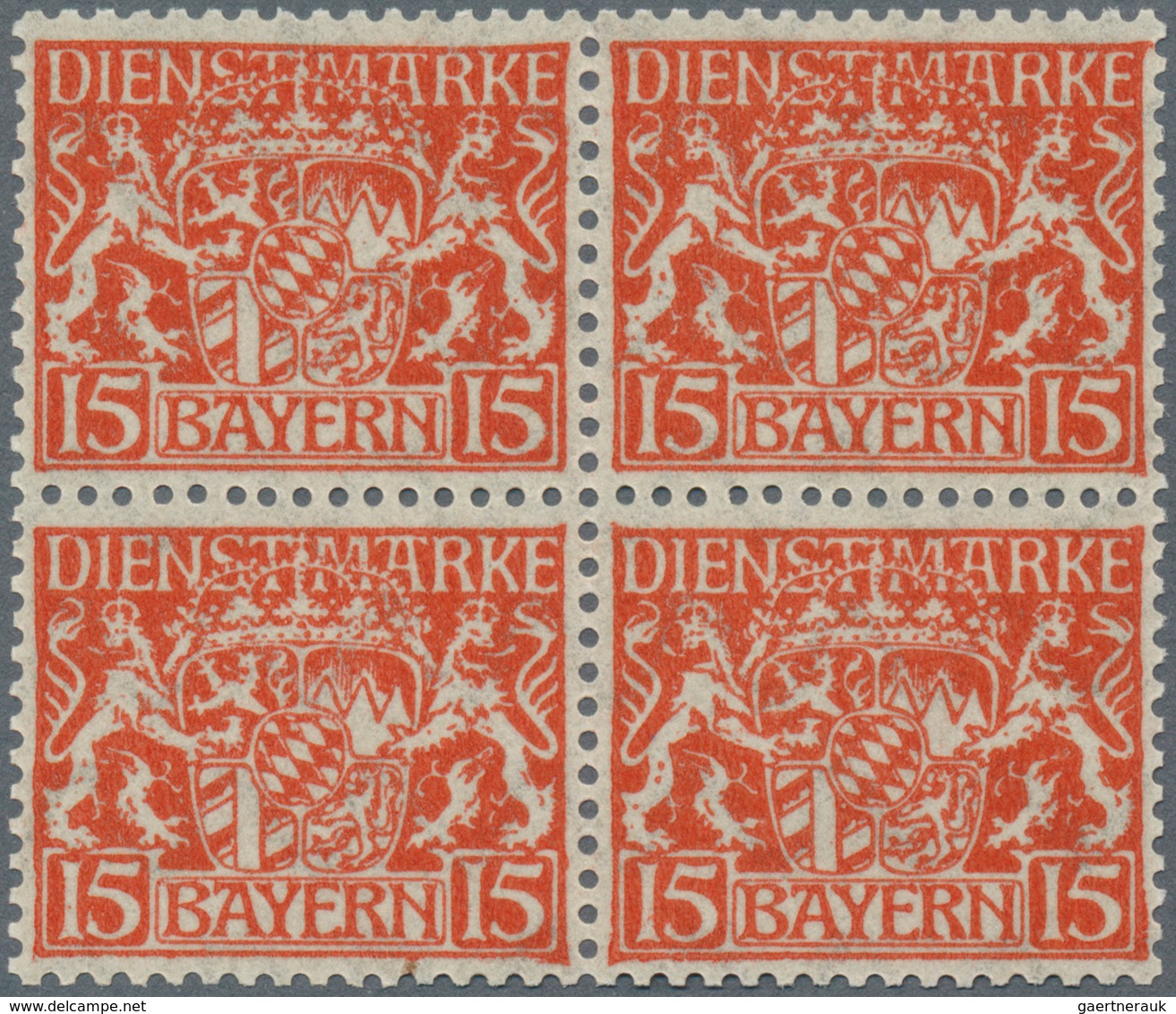 Bayern - Dienstmarken: 1916, 15 Pfg. Dienstmarke Staatswappen In Pergamentpapier Im Postfrischen Vie - Altri & Non Classificati