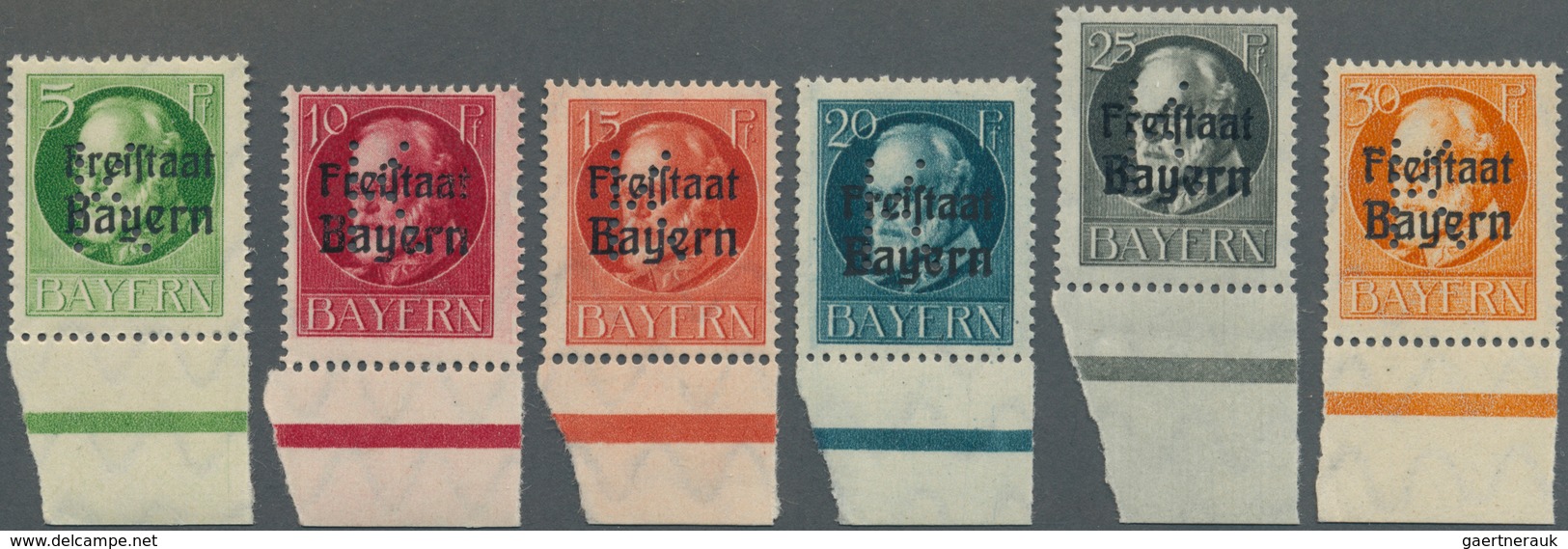 Bayern - Portofreiheitsmarken: 1919, 5 Pfg. Bis 30 Pfg. König Ludwig Mit Aufdruck Und Lochung "K", K - Other & Unclassified