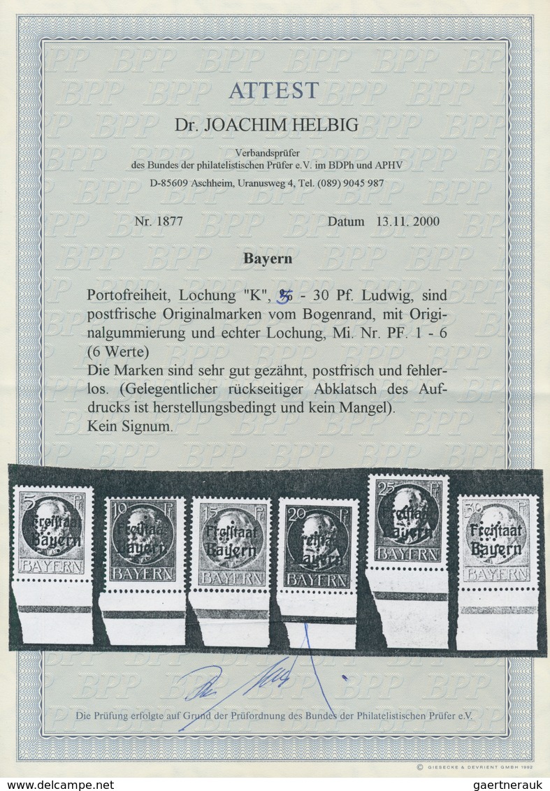 Bayern - Portofreiheitsmarken: 1919, 5 Pfg. Bis 30 Pfg. König Ludwig Mit Aufdruck Und Lochung "K", K - Altri & Non Classificati