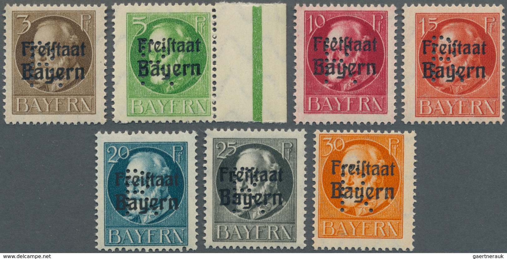 Bayern - Portofreiheitsmarken: 1919, 3 Pfg. Bis 30 Pfg. König Ludwig Mit Aufdruck Und Lochung "R", K - Altri & Non Classificati