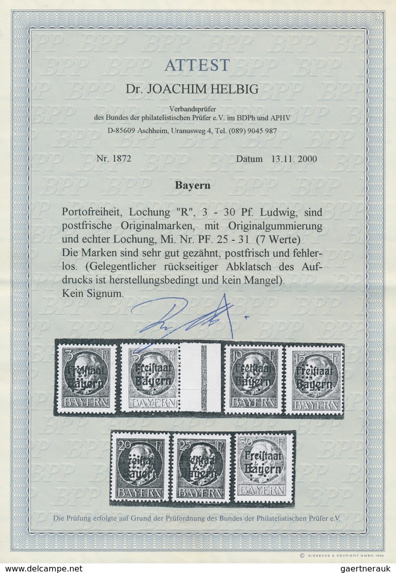 Bayern - Portofreiheitsmarken: 1919, 3 Pfg. Bis 30 Pfg. König Ludwig Mit Aufdruck Und Lochung "R", K - Other & Unclassified