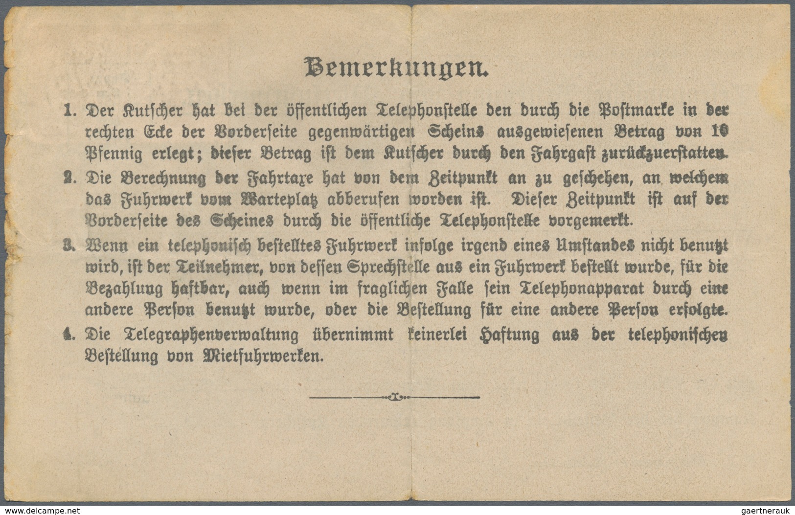 Bayern - Portomarken: 1888, Formular Zur "Telephonischen Bestellung Von Mietfuhrwerken" Mit 2x 5 Pfg - Altri & Non Classificati