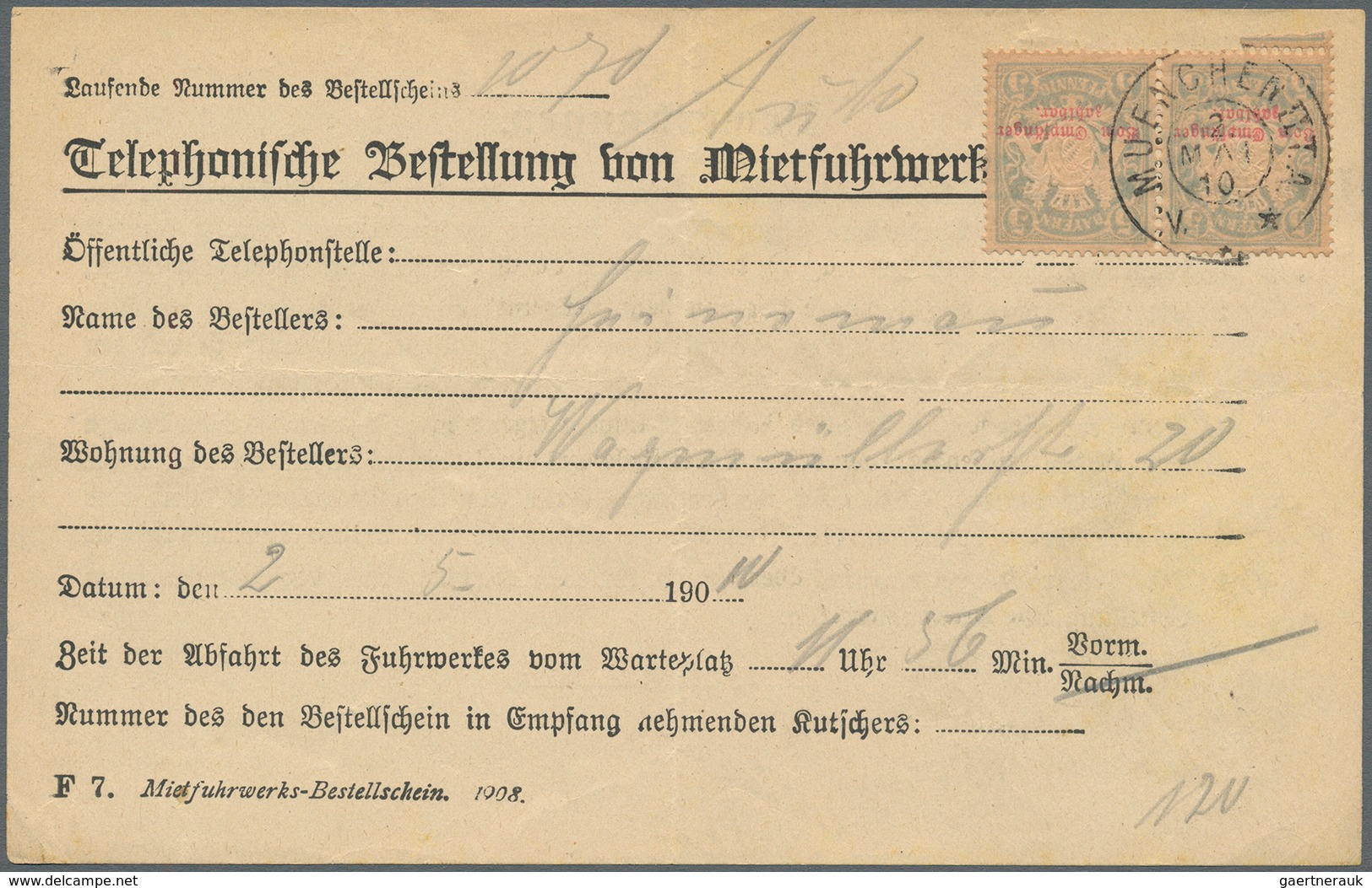 Bayern - Portomarken: 1910, 5 Pf. Wappen "Mietfuhrwerks-Bestellschein", Einmal Als Waagerechtes Paar - Altri & Non Classificati