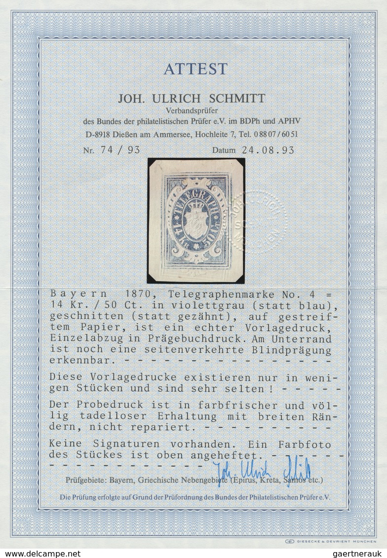 Bayern - Telegrafenmarken: 1870, 14 Kr. / 50 C. Violettgrau (statt Blau), Ungezähnter Vorlagedruck, - Other & Unclassified