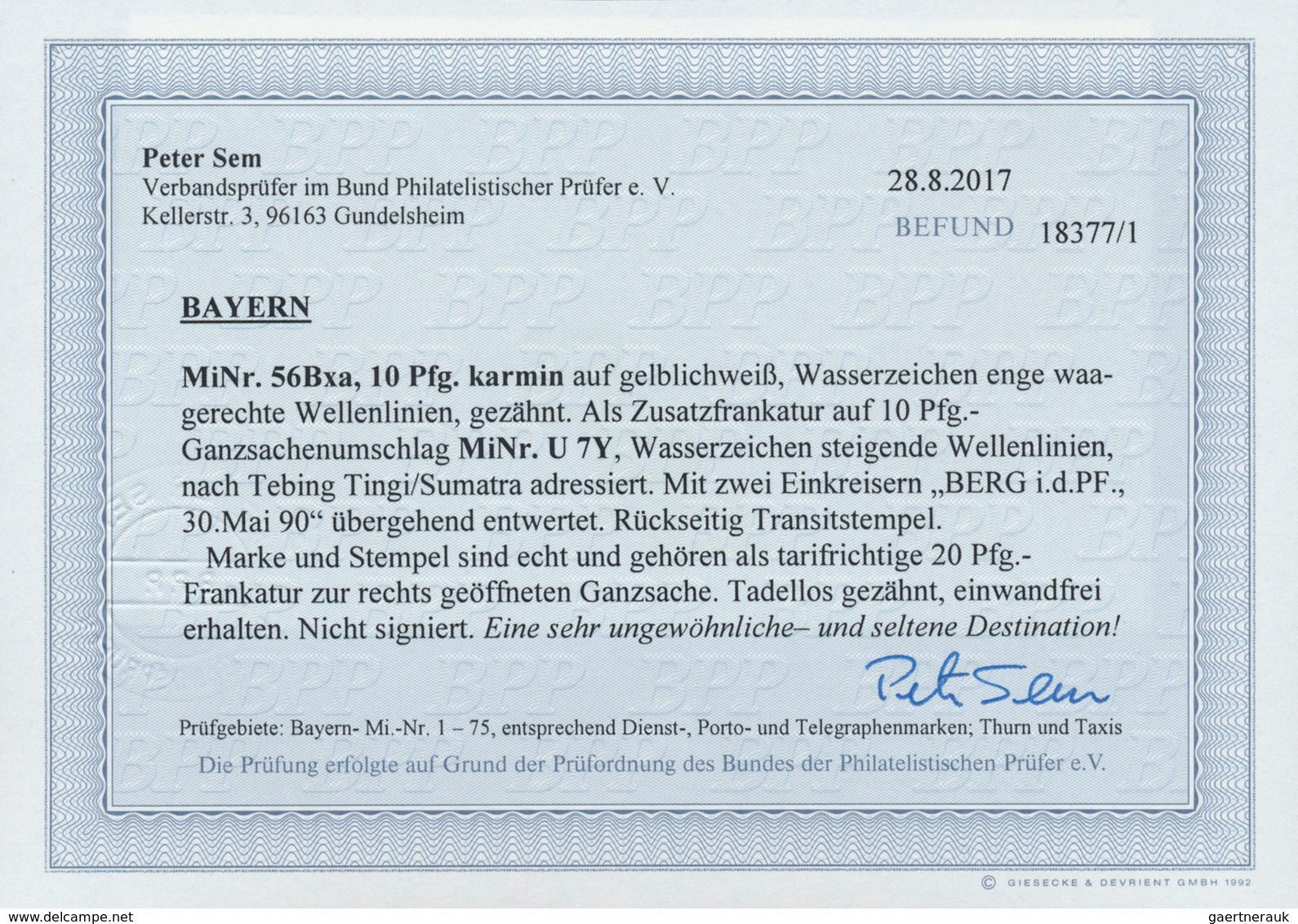 Bayern - Ganzsachen: 1890: 10 Pfg Karmin Auf Gelblichweiß, Wasserzeichen Enge Waagerechte Wellenlini - Other & Unclassified