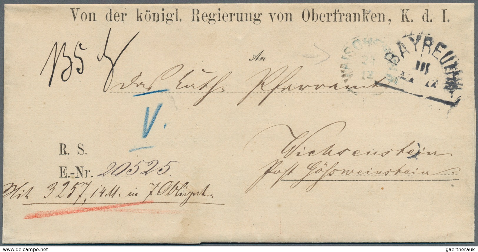 Bayern - Ortsstempel: WAISCHENFELD / 21.12. (1879), Blauer (!) Zierstempel Ohne Zierstück Als Ankunf - Altri & Non Classificati
