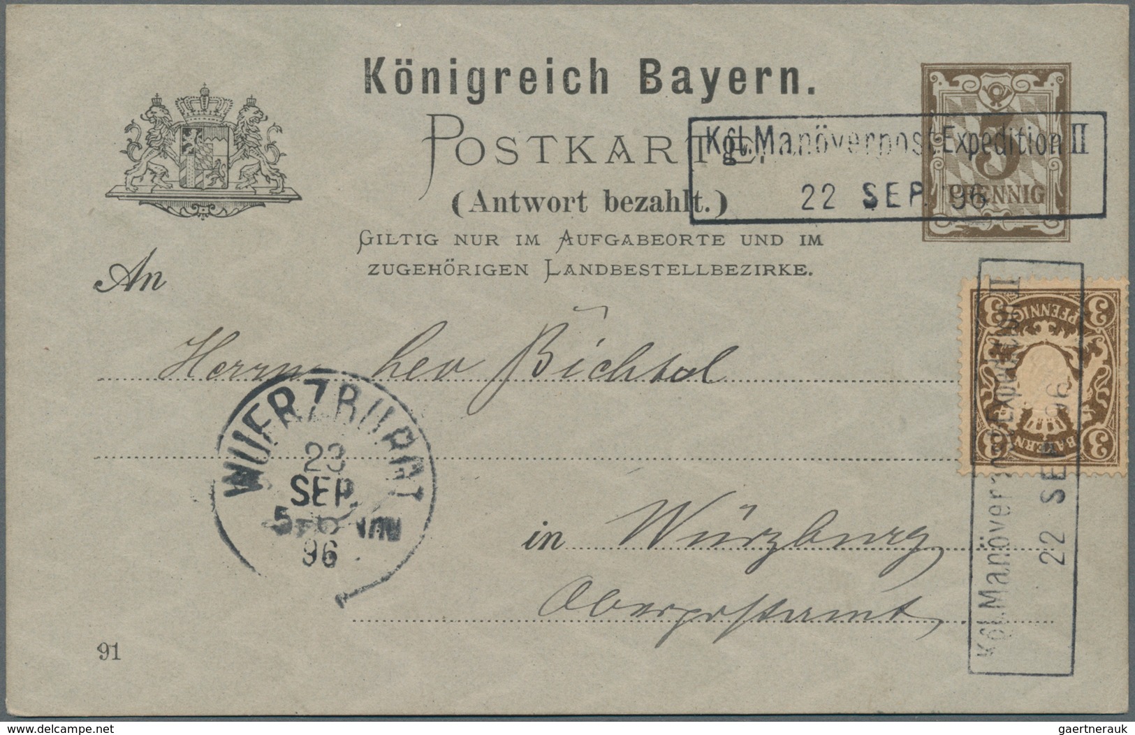 Bayern - Besonderheiten: 1896, "Kgl. Manöverpost-Expedition II / 22 SEP 96", Sehr Klarer R2 2 X Auf - Altri & Non Classificati