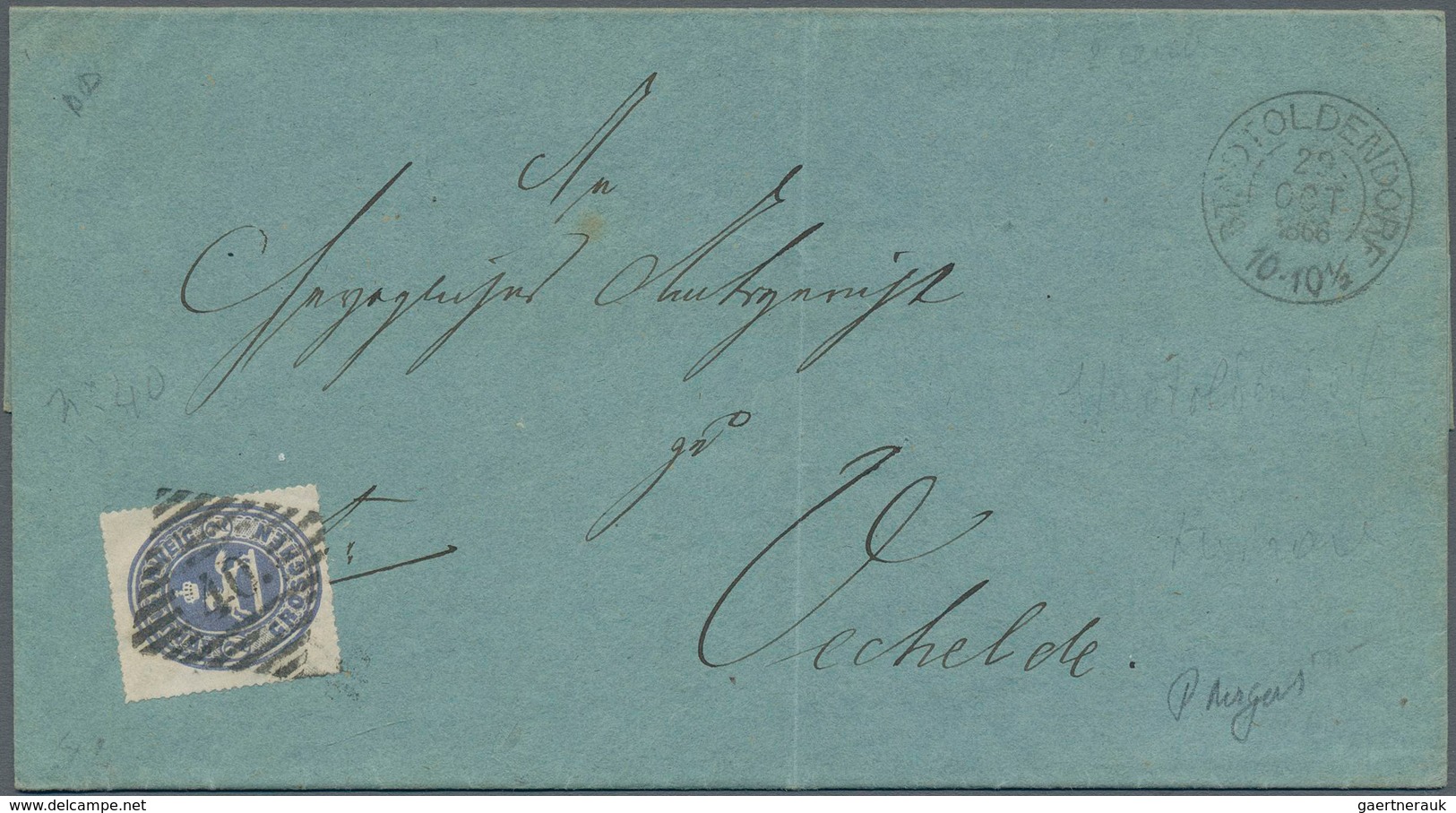 Braunschweig - Marken Und Briefe: 1865, Ovalausgabe 2 Gr. Blau Auf Faltbrief Von "STADTOLDENDORF 29. - Braunschweig