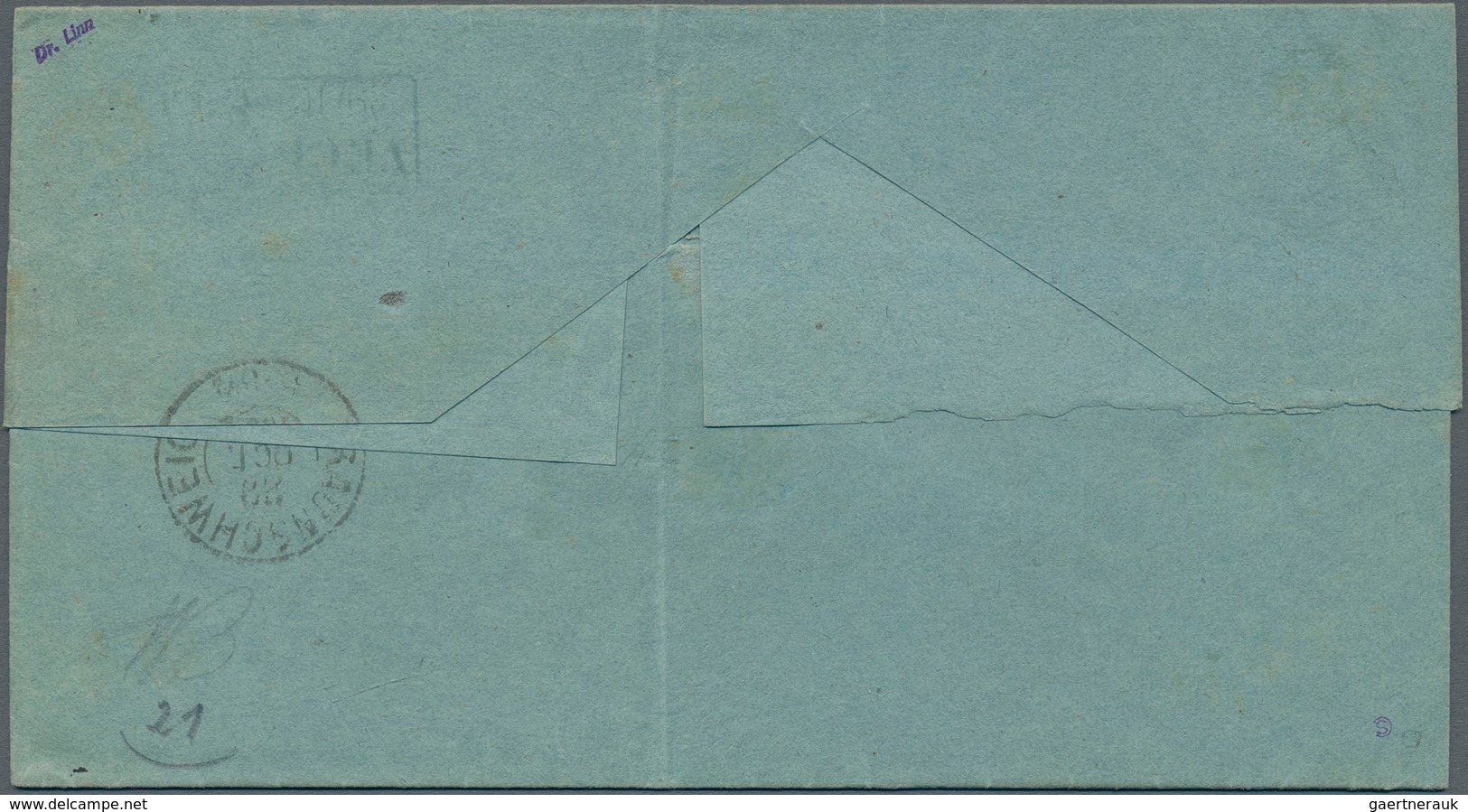 Braunschweig - Marken Und Briefe: 1865, Ovalausgabe 2 Gr. Blau Auf Faltbrief Von "STADTOLDENDORF 29. - Brunswick
