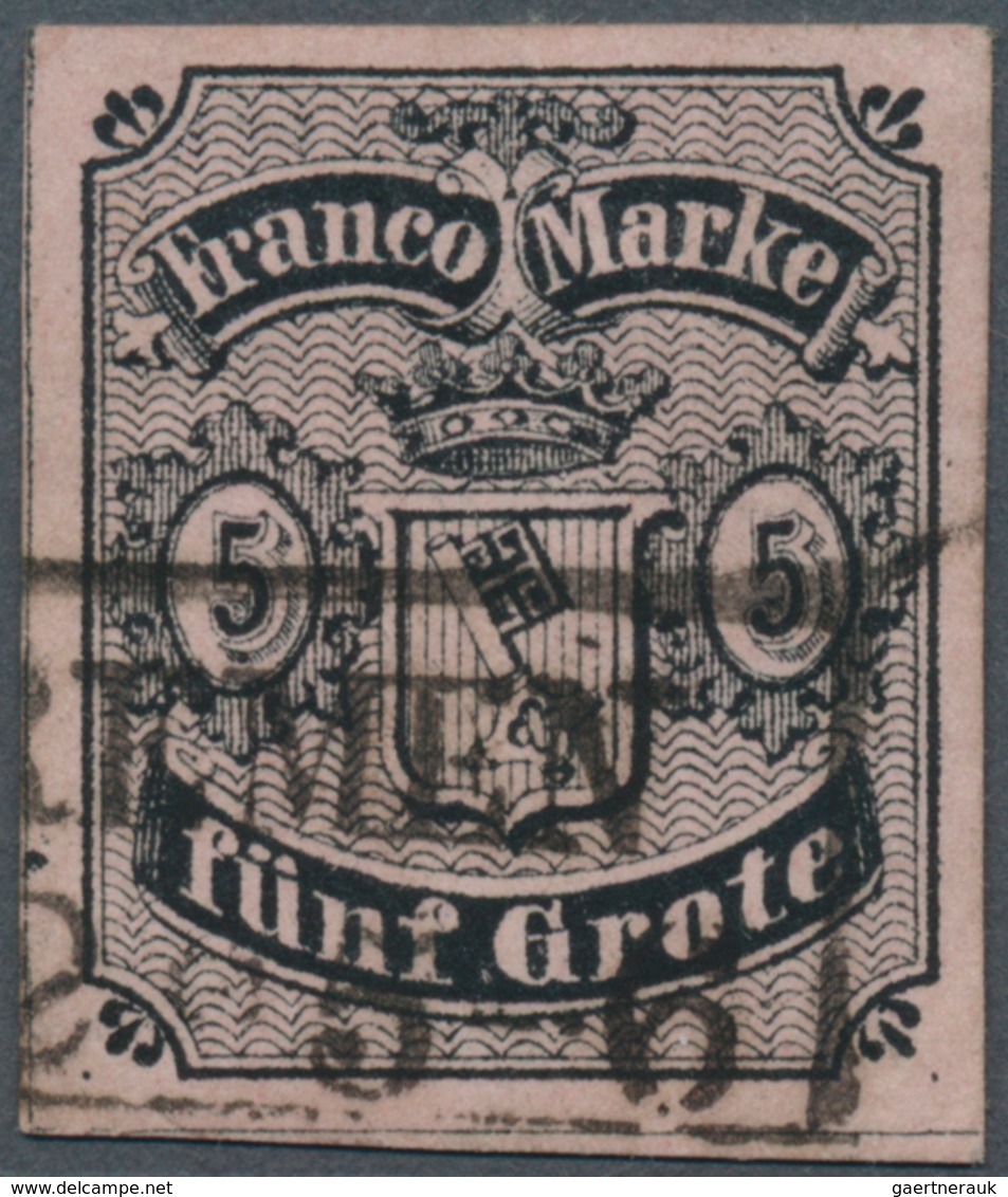 Bremen - Marken Und Briefe: 1856, 5 Gr. Schwarz Auf Hellkarmingrau, Extrem Tiefe Farbe, Allseits Bre - Bremen