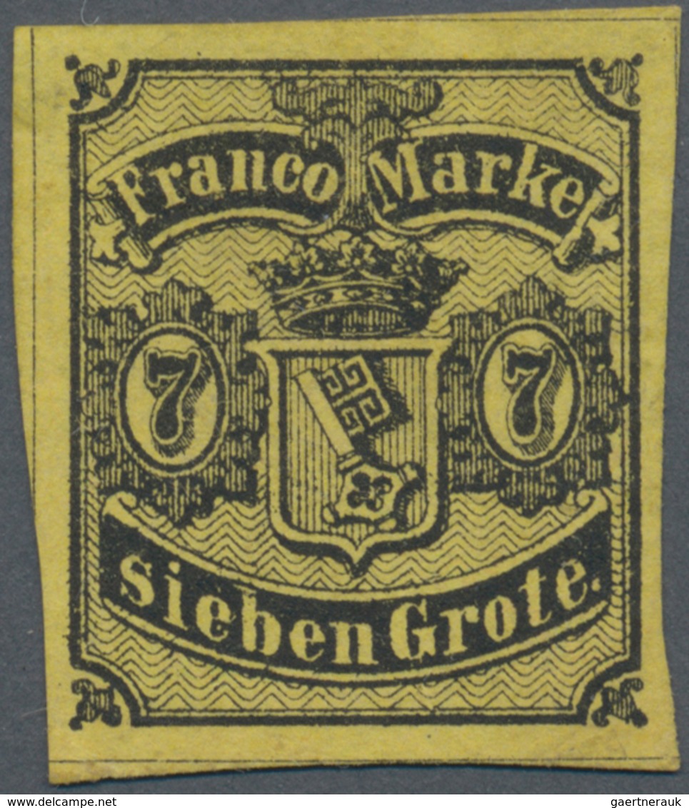 Bremen - Marken Und Briefe: 1860, 7 Gr. Schwarz Auf Gelblicholiv, Dünneres Papier, Farbfrisches Und - Bremen