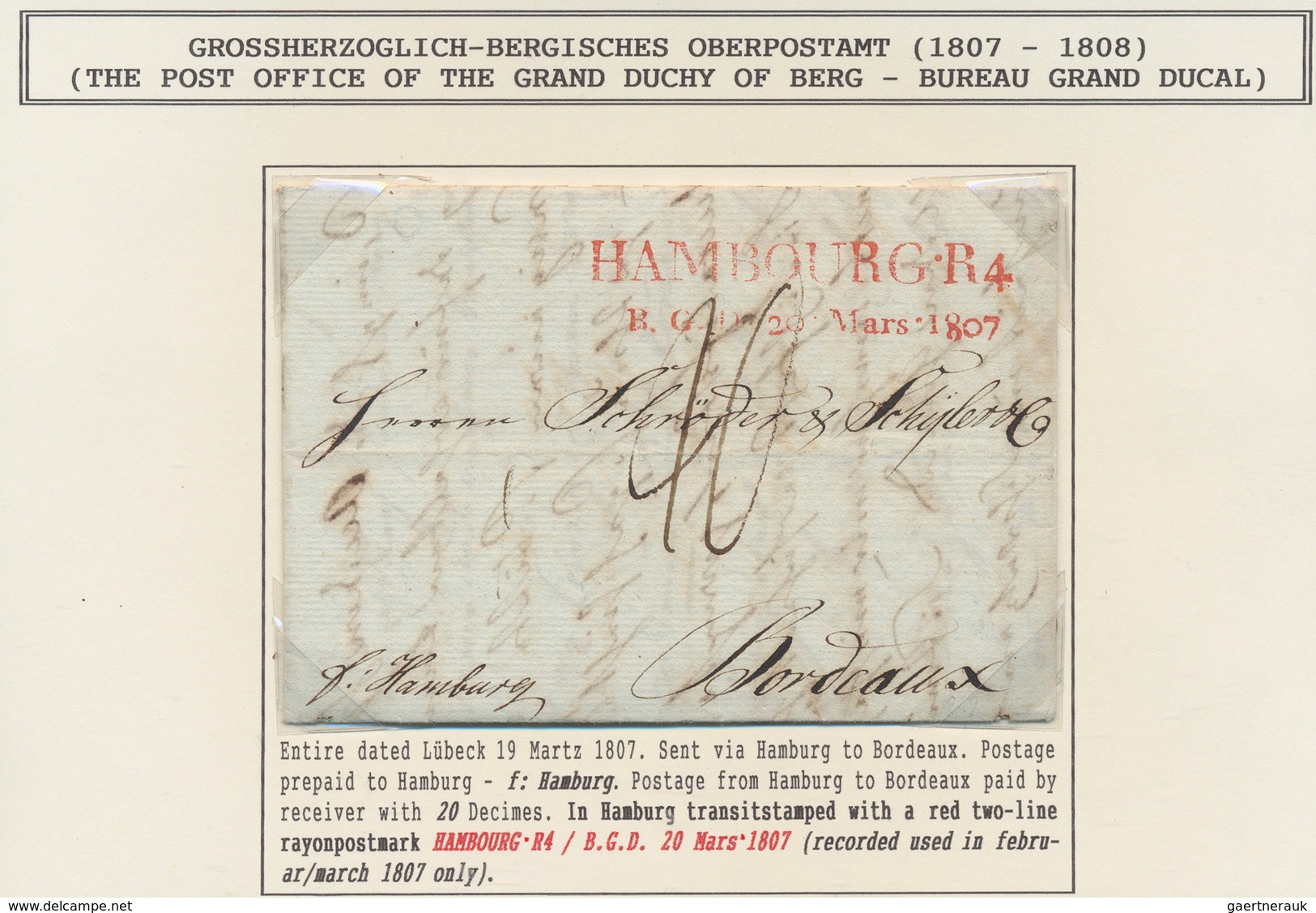 Hamburg - Bergisches Postamt: HAMBURG.R4 B.G.D. 20 MARS 1807 Seltener Roter Zweizeiler Des Grossherz - Hamburg (Amburgo)