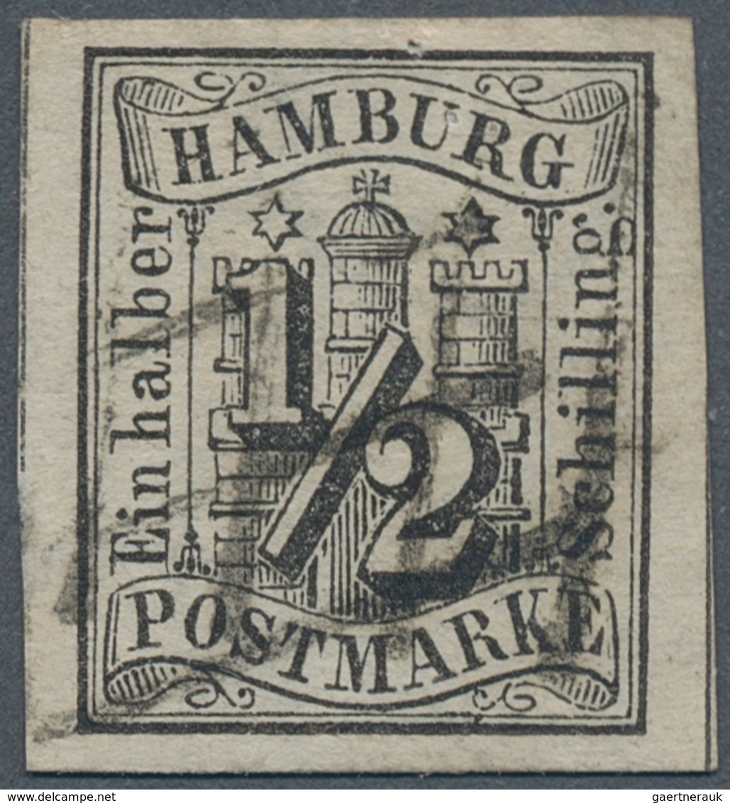 Hamburg - Marken Und Briefe: 1859, Wappenausgabe ½ S Schwarz, Allseits Breitrandig Geschnitten Mit S - Hamburg (Amburgo)