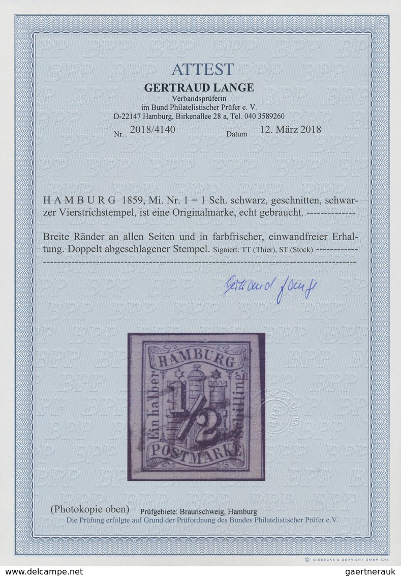 Hamburg - Marken Und Briefe: 1859, Wappenausgabe ½ S Schwarz, Allseits Breitrandig Geschnitten Mit S - Hamburg (Amburgo)