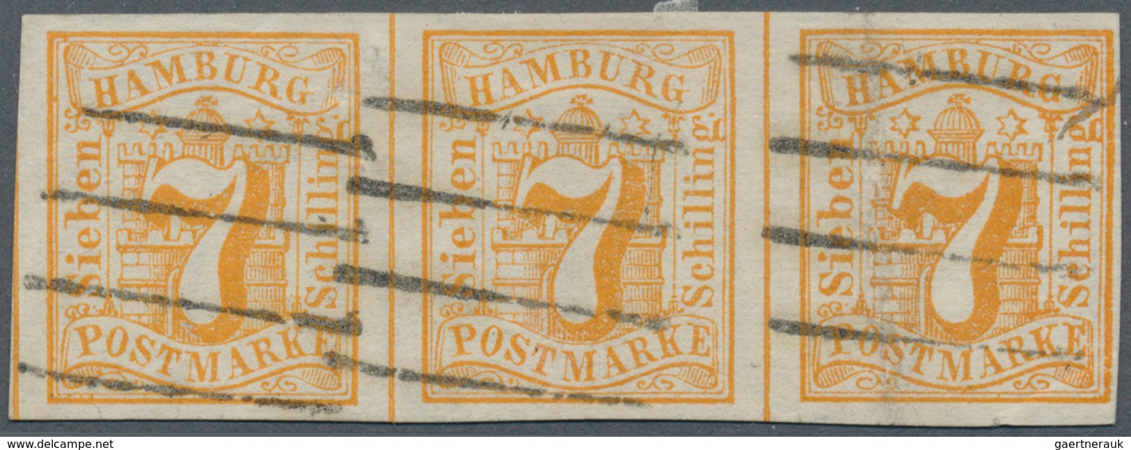 Hamburg - Marken Und Briefe: 1859, 7 S. Orange Im Waagerechten 3er-Streifen, Farbtief Und Allseits V - Hambourg