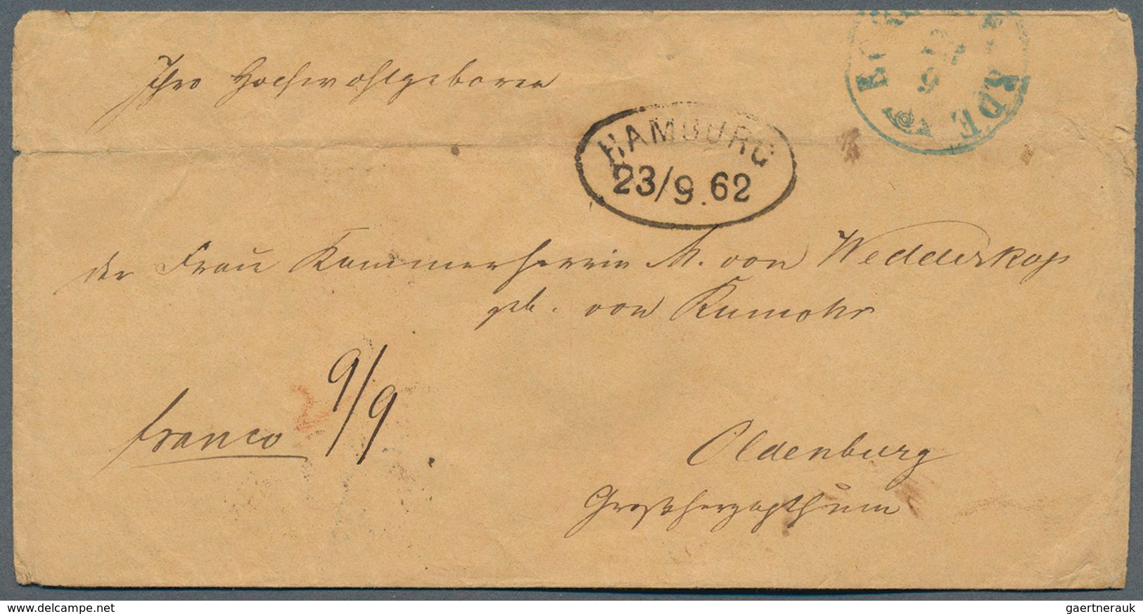 Hamburg - Stempel: 1862, Ovalstempel "HAMBURG 23/9.62" Auf Brief Aus ECKERNFOERDE (blauer K1 - Dänis - Hamburg (Amburgo)