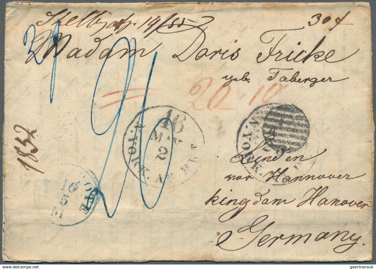 Hannover - Vorphilatelie: 1852, 2 Kompl. Faltbriefe Einer Korrespondenz Aus Den USA, Dabei Brief Von - Prephilately