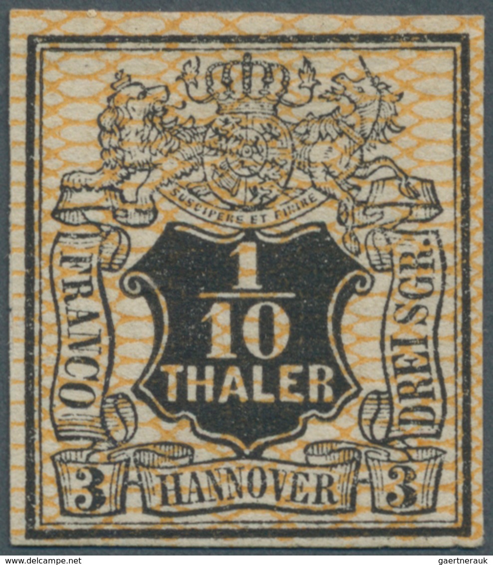 Hannover - Marken Und Briefe: 1856, 1/10 Th./2 Sgr. Schwarz Mit Orangelbem Netzwerk, Farbfrisch Und - Hannover