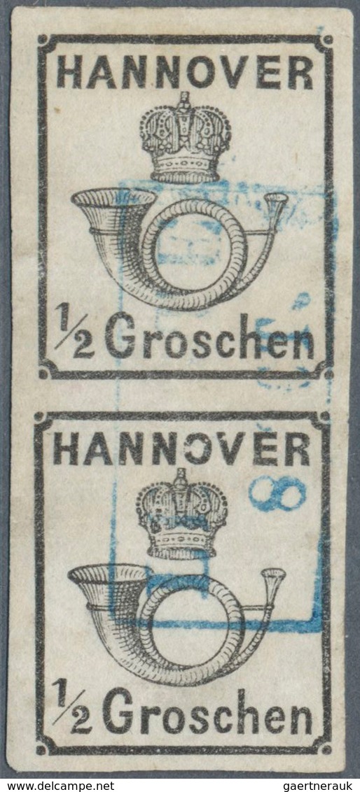 Hannover - Marken Und Briefe: 1860: 1/2 Gr. Schwar, Weißer Gummi, Im Senkrechten Paar, Etwas Gereini - Hanover