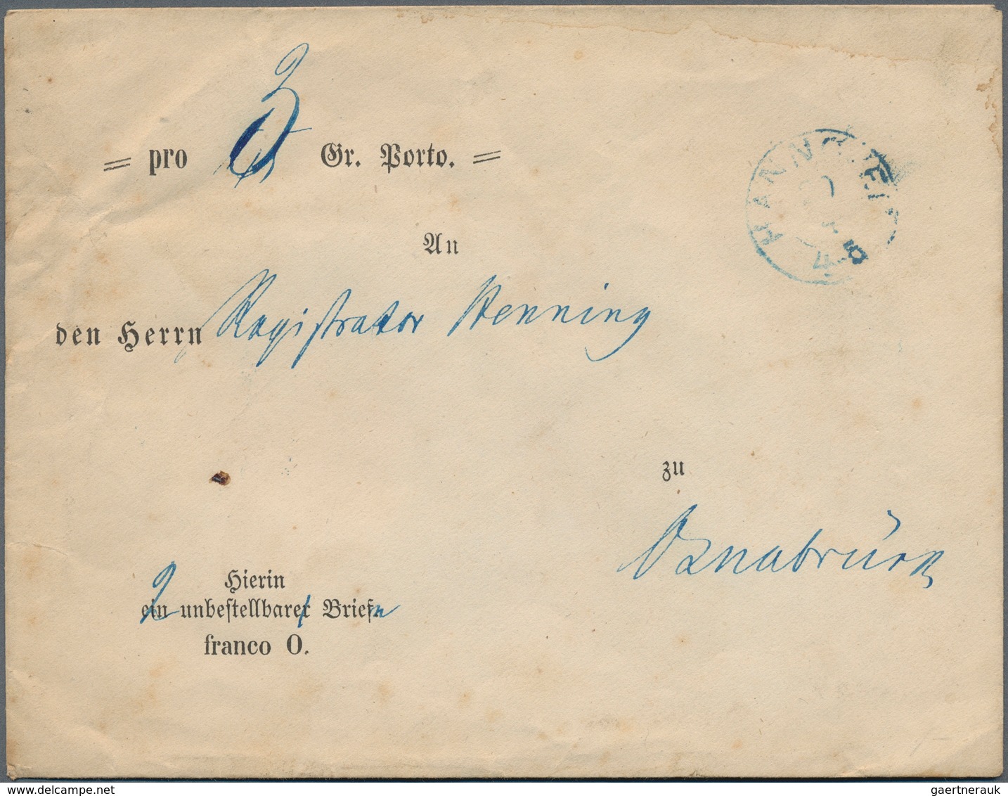 Hannover - Besonderheiten: 1862, Vordruckbrief "Commission Zu Eröffnung Unzustellbarer Briefe" Gebra - Hannover