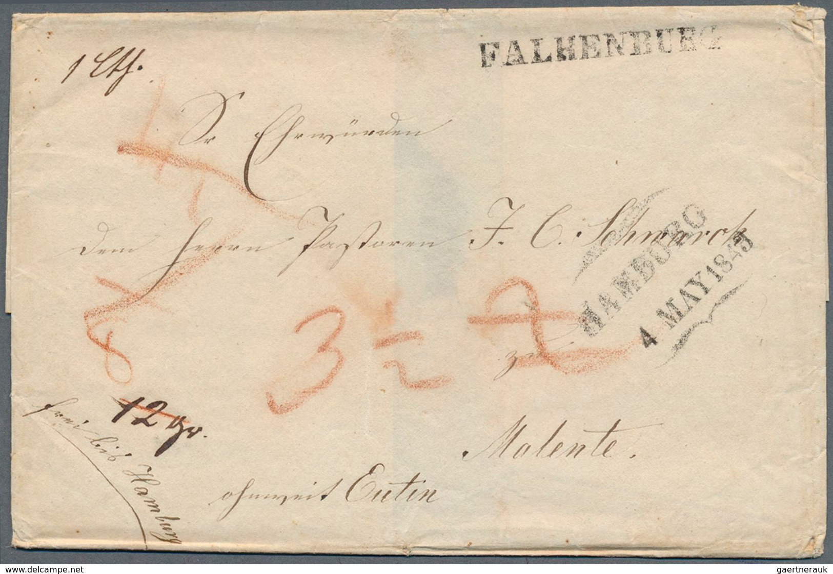 Oldenburg - Vorphilatelie: "FALKENBURG" L1 Auf 1843 Faltbriefhülle Nach Malente, Eutin (SCHLESWIG HO - Prefilatelia